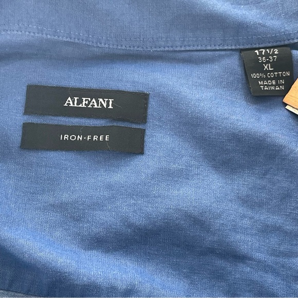 Alfani Mens Blue Iron Free Dress Shirt XL 17-1/2 blue long sleeve 100% cotton - Picture 3 of 9